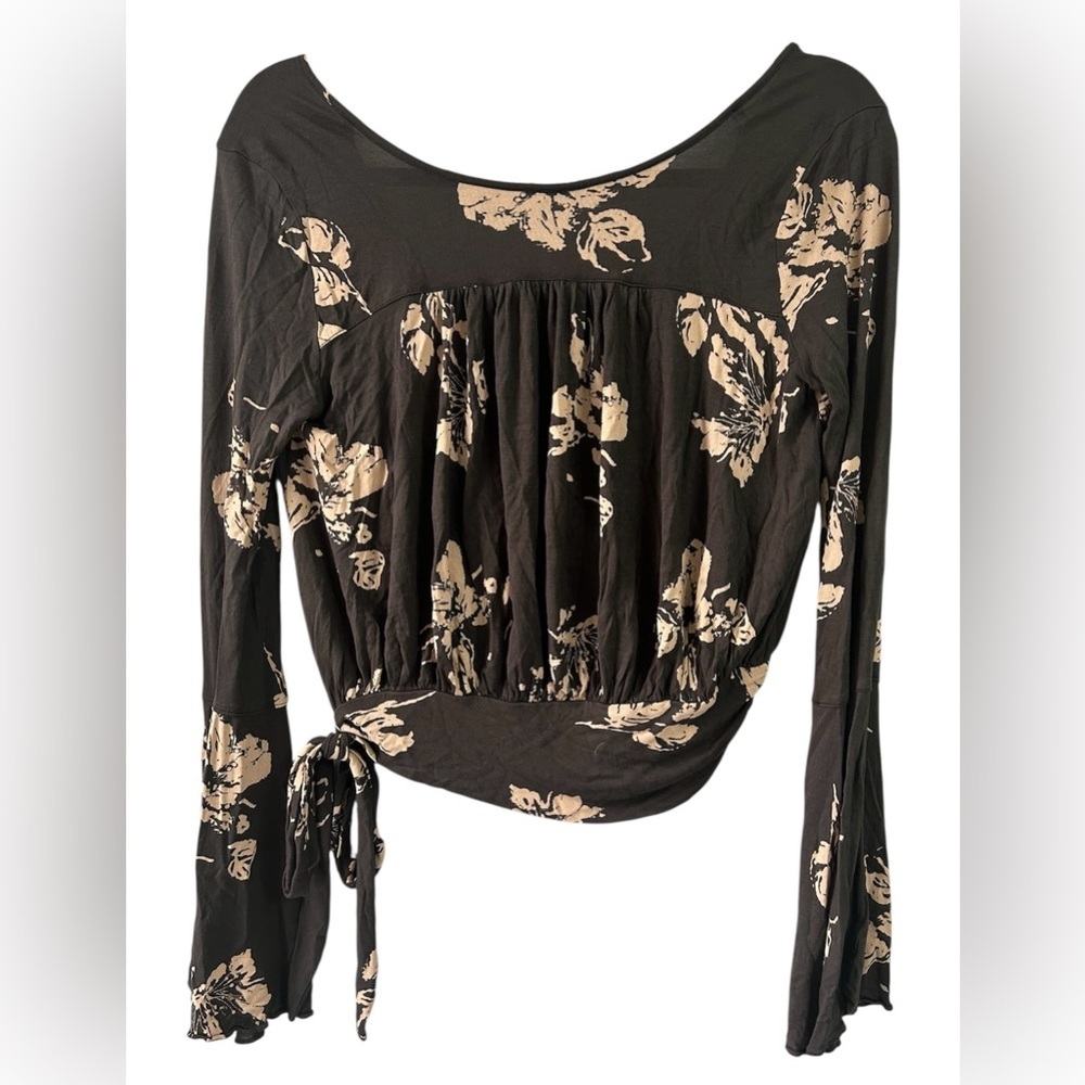 Free People Fiona Bell Sleeve Size XS Surplice Wrap Tie at Waist Top brown/tan - Picture 3 of 9